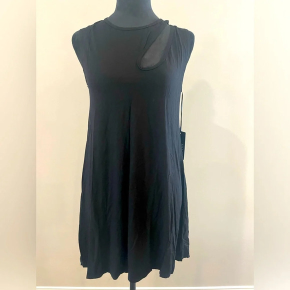 NWT Michael Lauren Small Black Soft Tank Dress with Cutout up Front - Picture 1 of 6